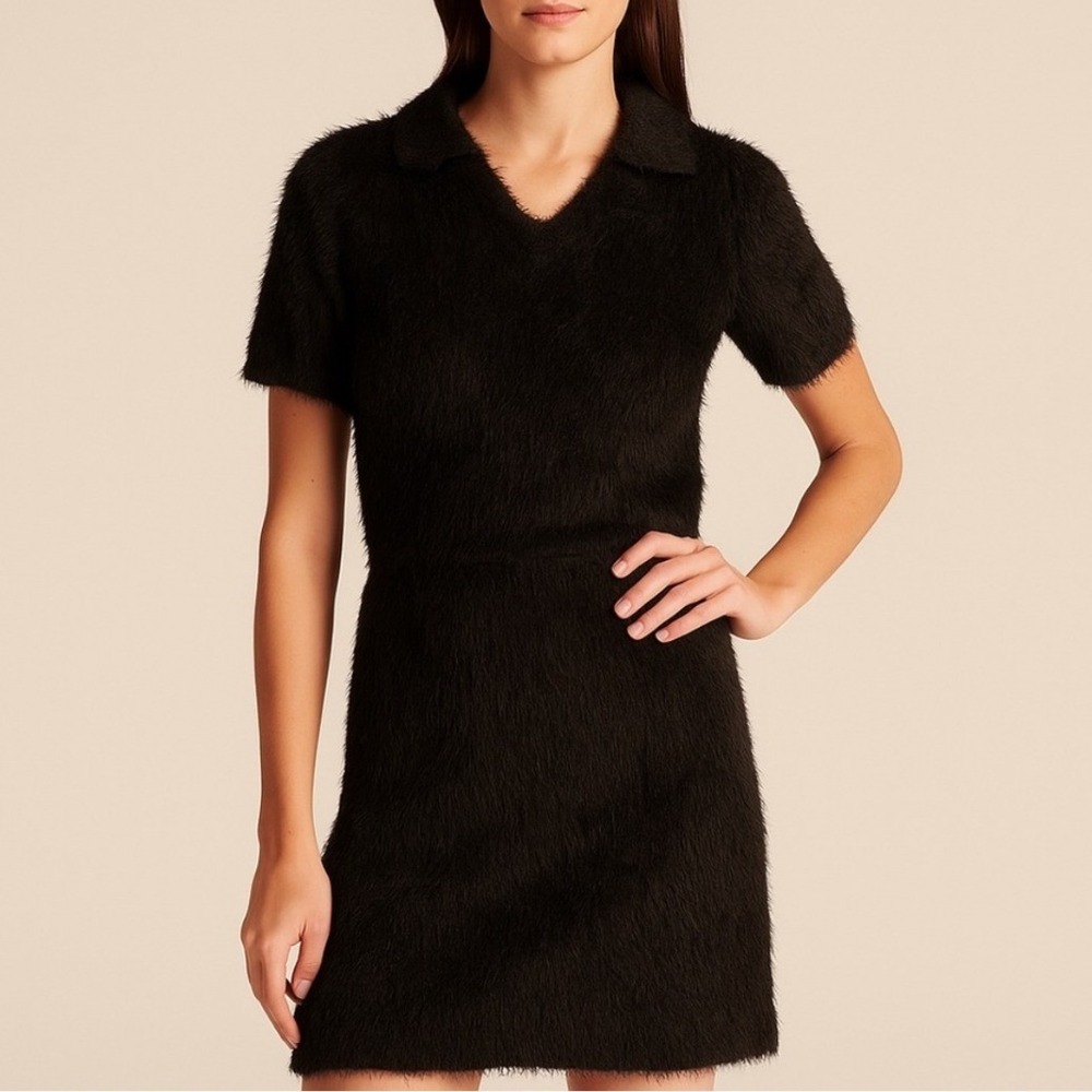 House of Harlow 1960 Faux Fur Knit Set Womens S Black Fuzzy Crop Top Midi Skirt